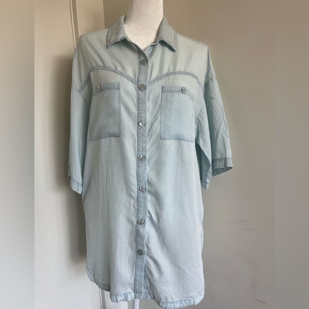 Zara Light Blue Casual Button Down Jean Shirt